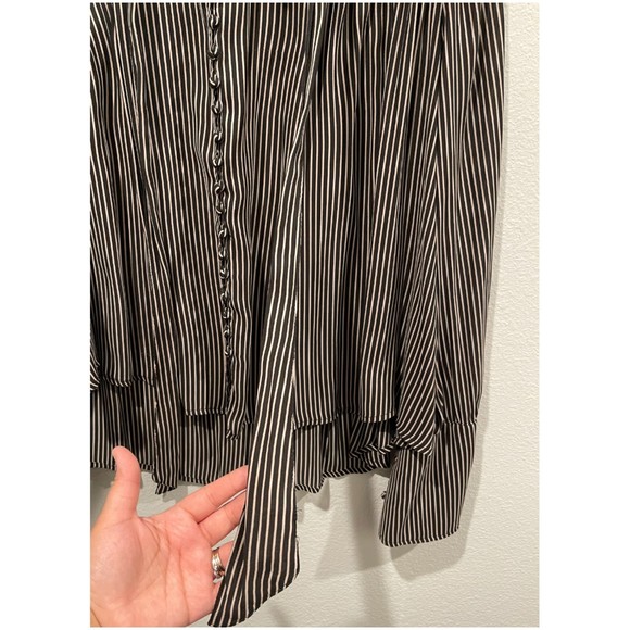 FREE PEOPLE Striped Black Cream Pleat Button Bell Sleeve Blouse - Picture 7 of 10